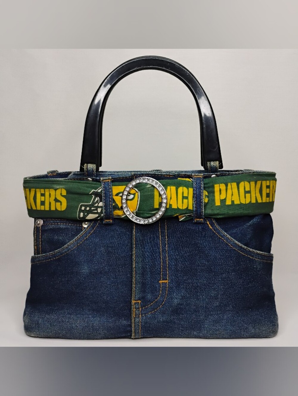 Vintage 2000s OCI Green Bay Packers Women's NFL Blue Denim Jeans Handbag Purse